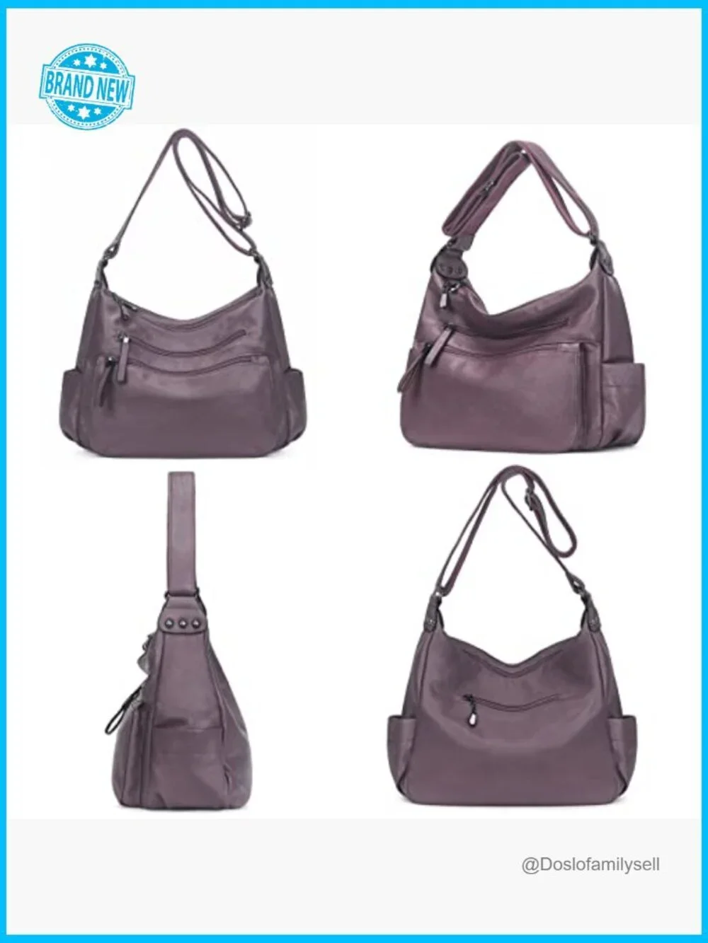 Large Faux Leather Hobo Crossbody Bag Shoulder Tote Purse Multi Pocket